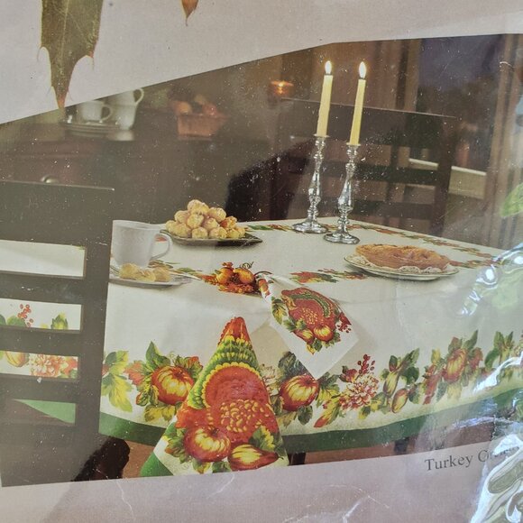 Bardwil 60" x 102" Oblong Cotton Tablecloth Seasons Fall Autumn Harvest Turkey - Picture 2 of 5